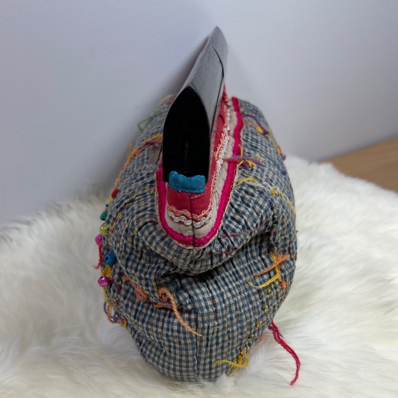 Women's Free People Quilt Embroidered Wood Handle Boho Clutch - Picture 4 of 15